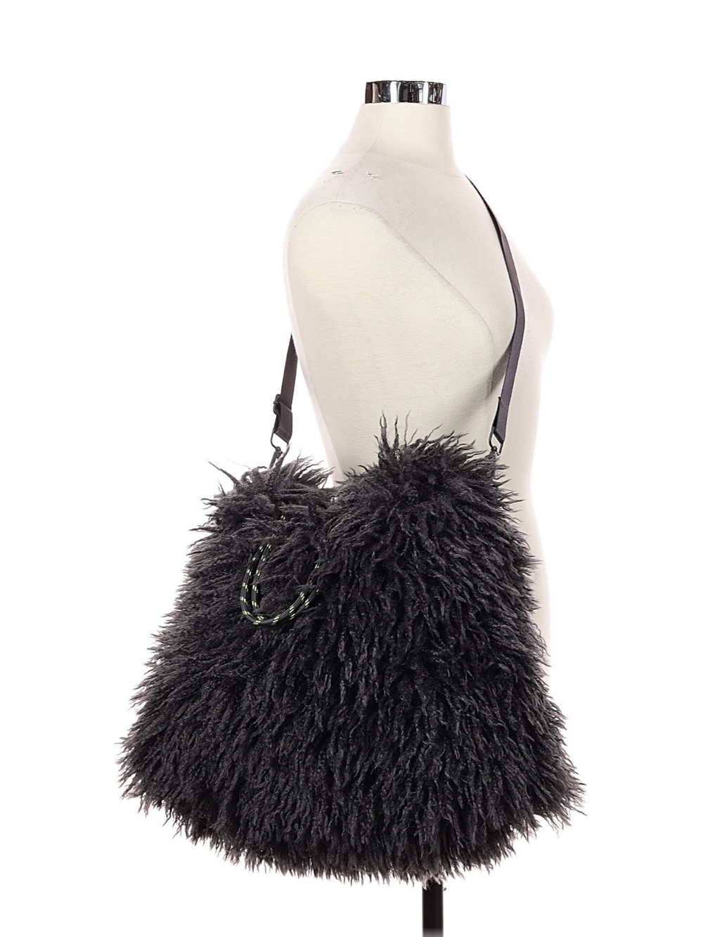 Plush Black Faux Fur Shoulder Bag - Soft Textured Women's Handbag